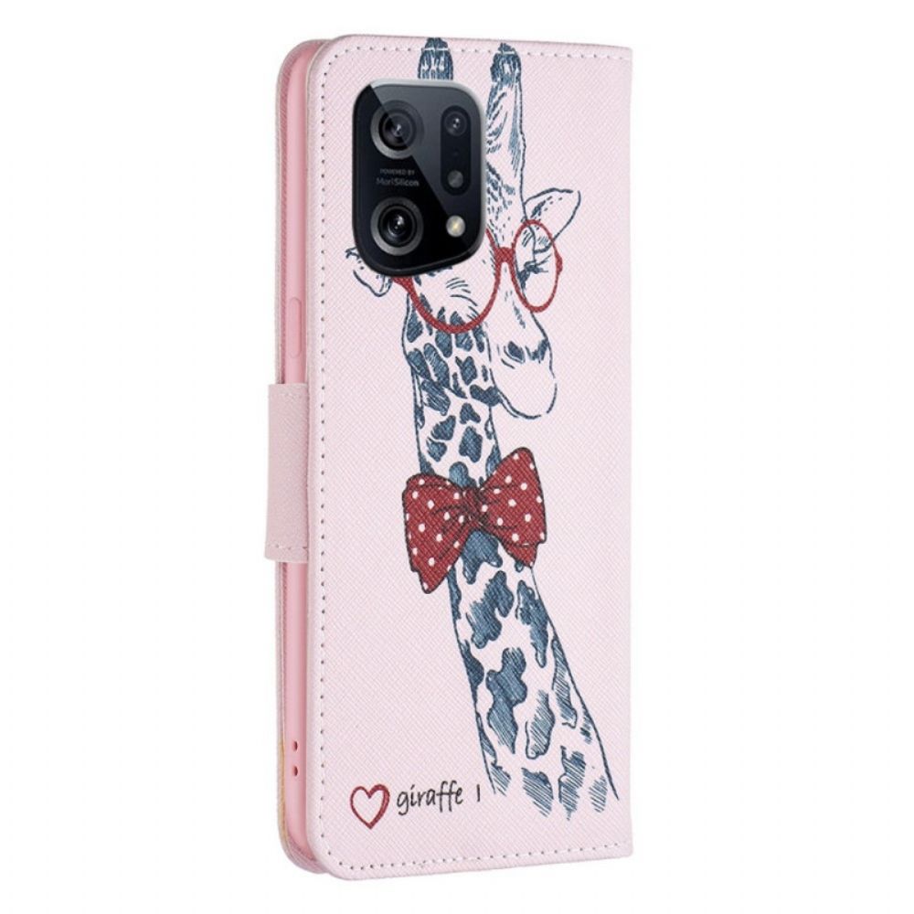 Leren Hoesje voor Oppo Find X5 Nerdy Giraf