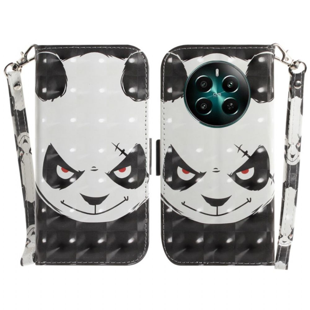 Flip Case Leren Realme 12 Plus 5g Boze Panda Met Riem