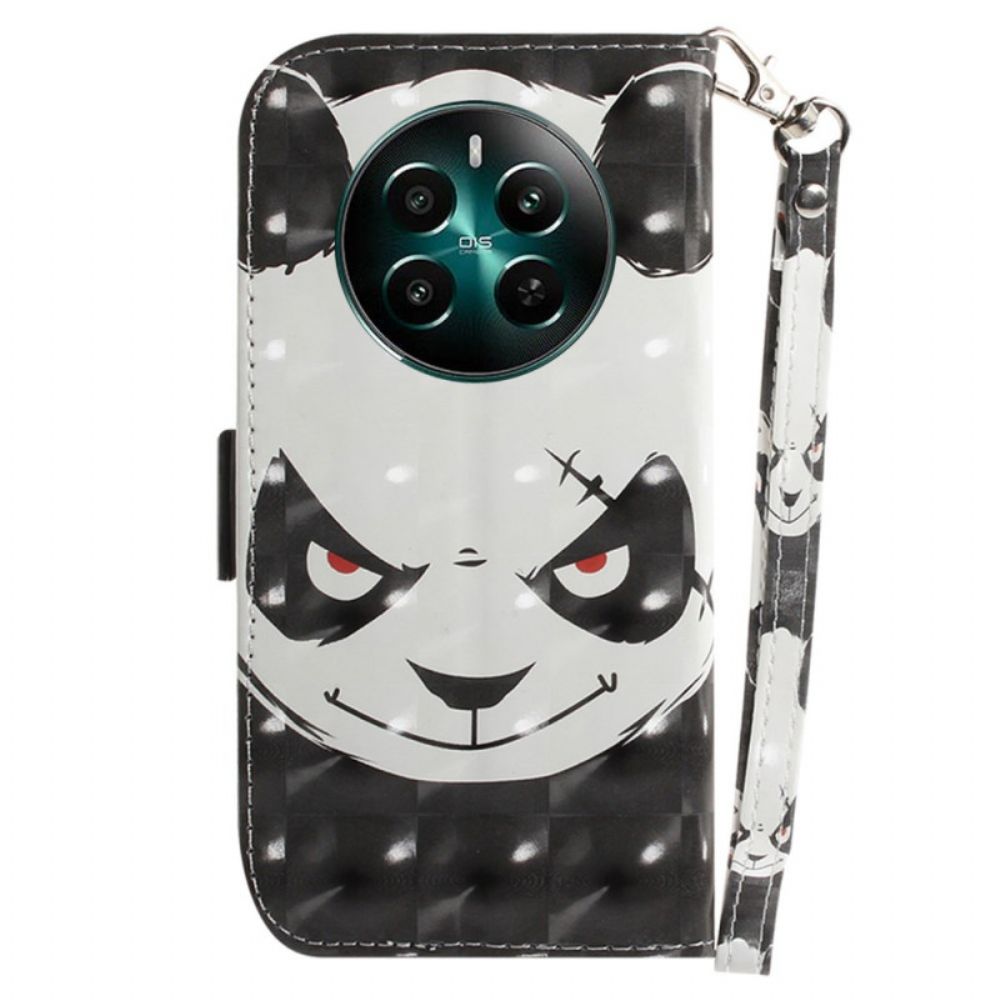 Flip Case Leren Realme 12 Plus 5g Boze Panda Met Riem