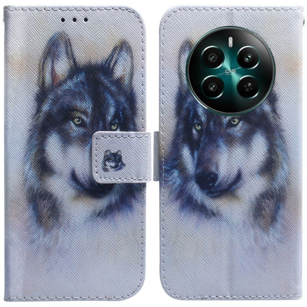 Leren Hoesje Voor Realme 12 Plus 5g Wolvenaquarel