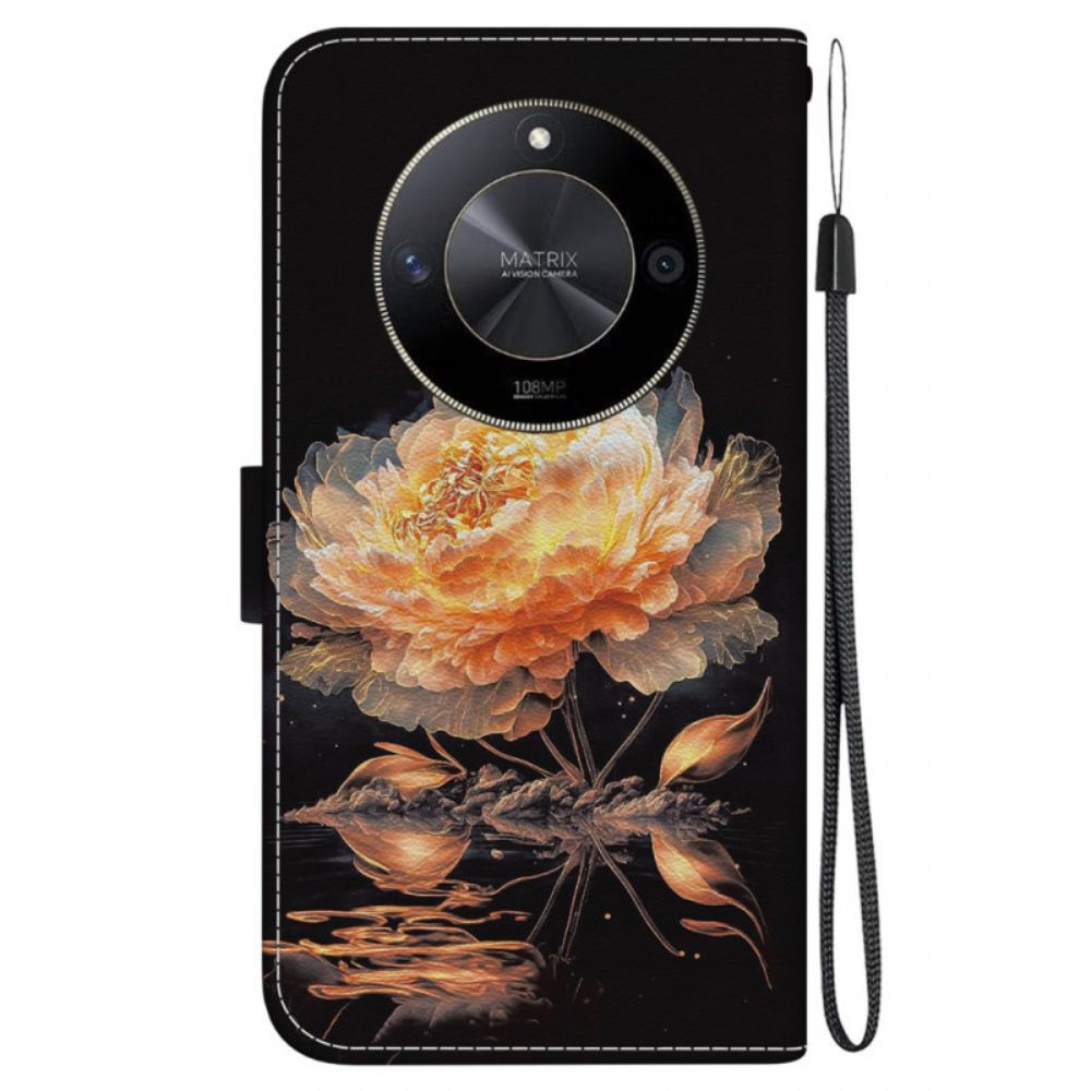 Bescherming Hoesje Honor X9b / Magic 6 Lite Gouden Pioen Met Riem