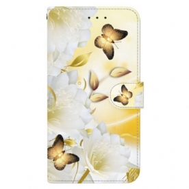 Bescherming Hoesje Honor X9b / Magic 6 Lite Gouden Vlinders En Witte Bloemen Met Riem