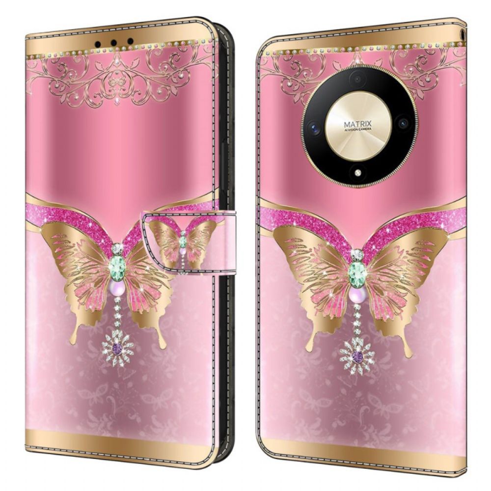 Bescherming Hoesje Honor X9b / Magic 6 Lite Roze En Gouden Vlinder