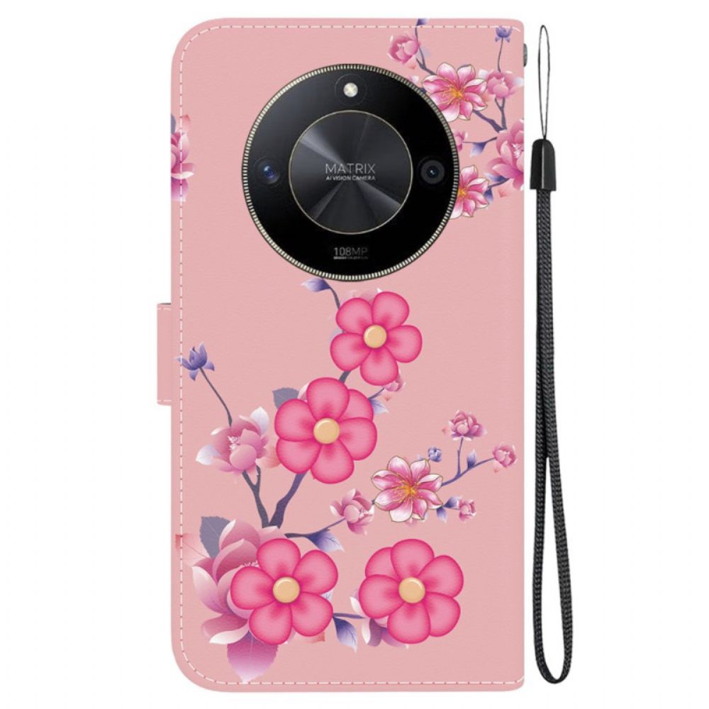 Bescherming Hoesje Honor X9b / Magic 6 Lite Sakura-patroon Met Riem