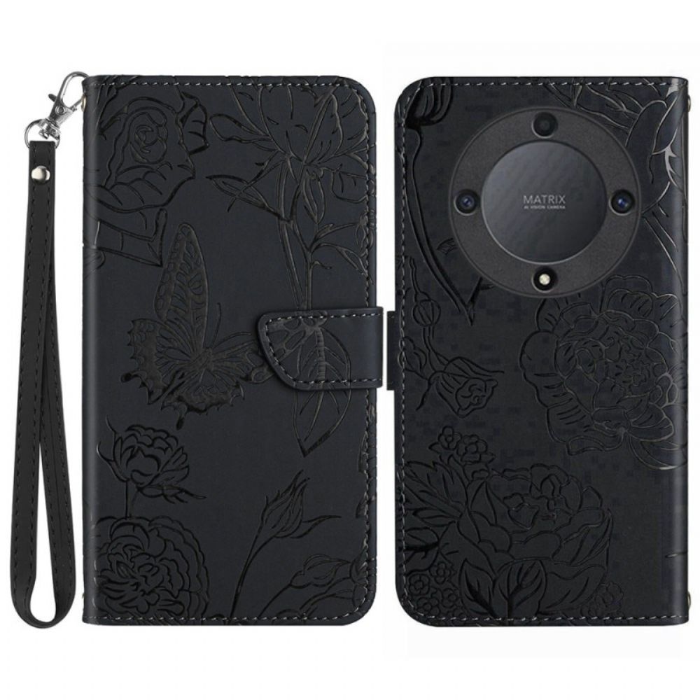 Bescherming Hoesje Honor X9b / Magic 6 Lite Vlinderprint Met Riempje