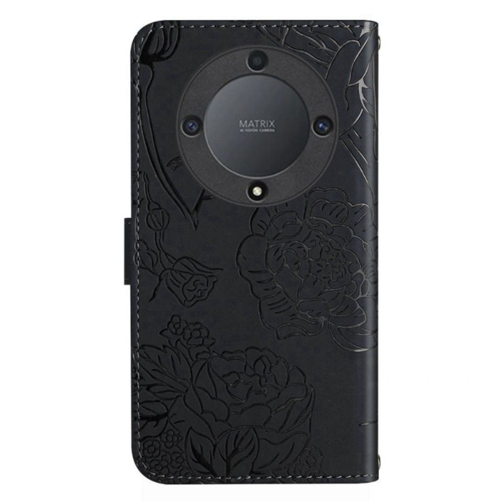 Bescherming Hoesje Honor X9b / Magic 6 Lite Vlinderprint Met Riempje