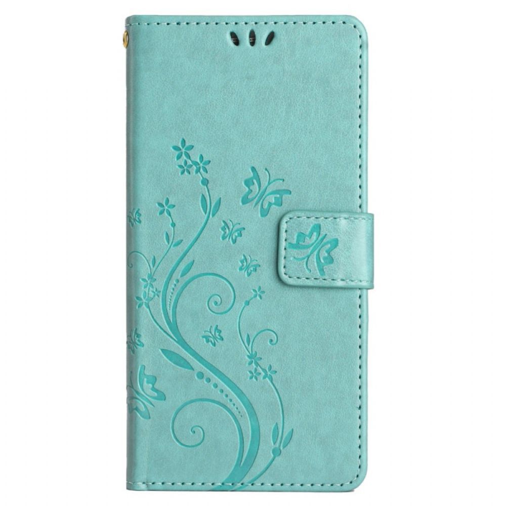 Flip Case Leren Honor X9b / Magic 6 Lite Vlinders- En Bloemenpatroon Met Riem