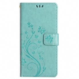 Flip Case Leren Honor X9b / Magic 6 Lite Vlinders- En Bloemenpatroon Met Riem