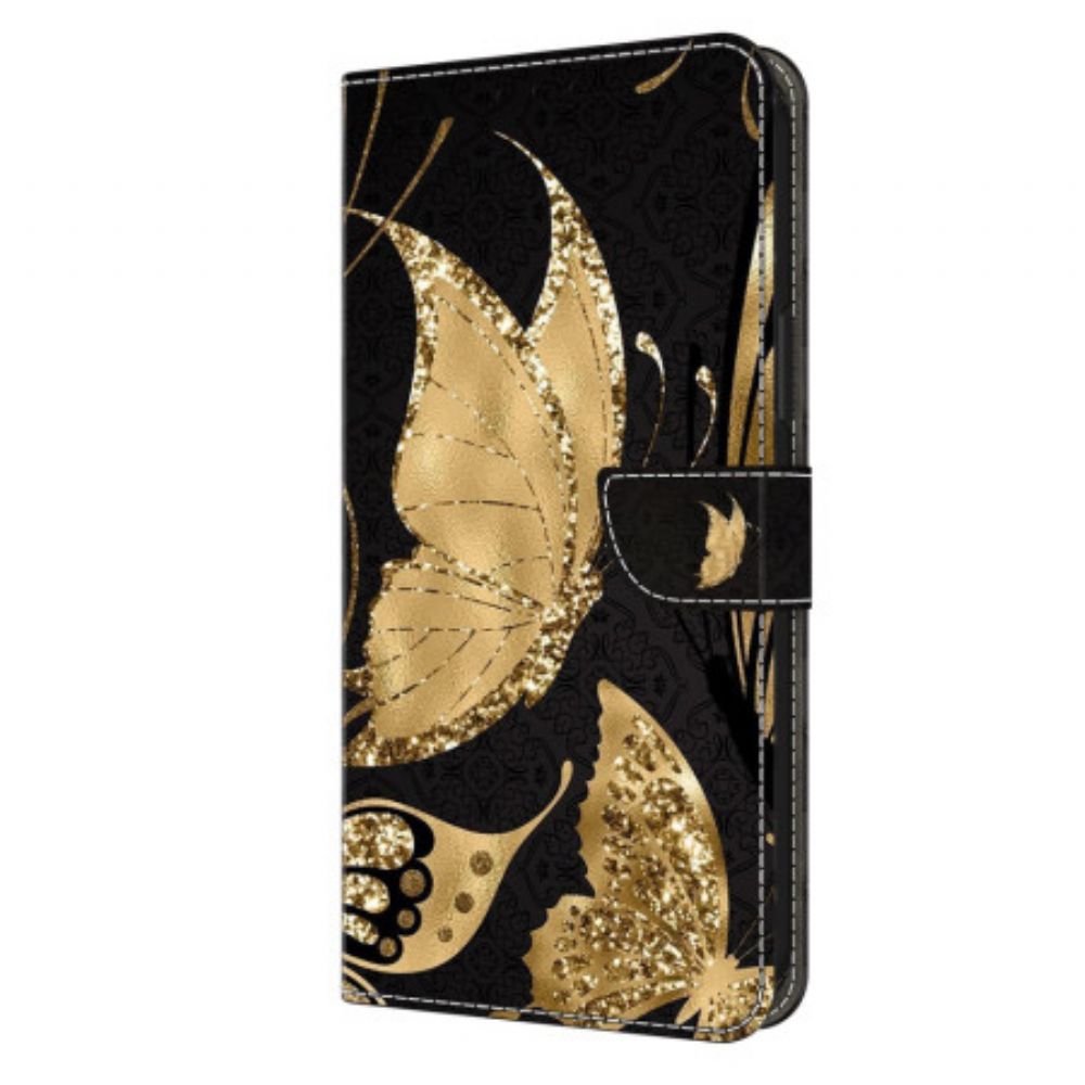 Folio-hoesje Honor X9b / Magic 6 Lite Gouden Vlinders Op Zwarte Achtergrond