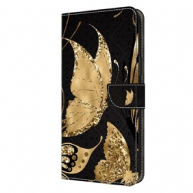 Folio-hoesje Honor X9b / Magic 6 Lite Gouden Vlinders Op Zwarte Achtergrond