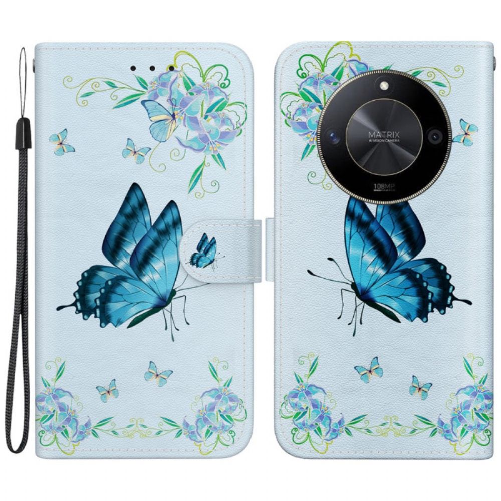 Folio-hoesje Honor X9b / Magic 6 Lite Telefoonhoesje Blauwe Vlinders En Bloemen