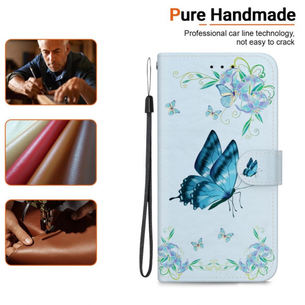 Folio-hoesje Honor X9b / Magic 6 Lite Telefoonhoesje Blauwe Vlinders En Bloemen