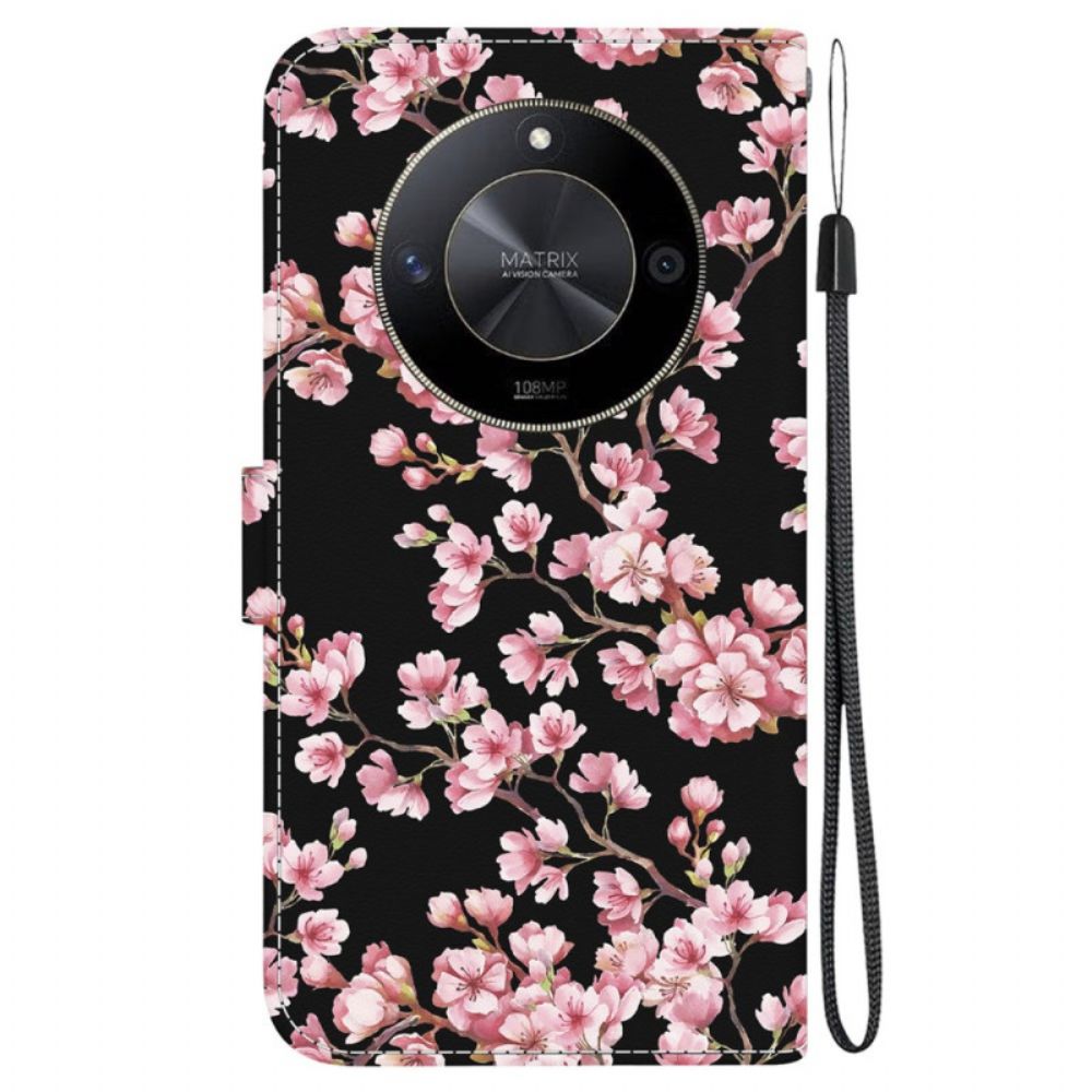 Folio-hoesje Honor X9b / Magic 6 Lite Telefoonhoesje Pruimenbloesems Met Riem