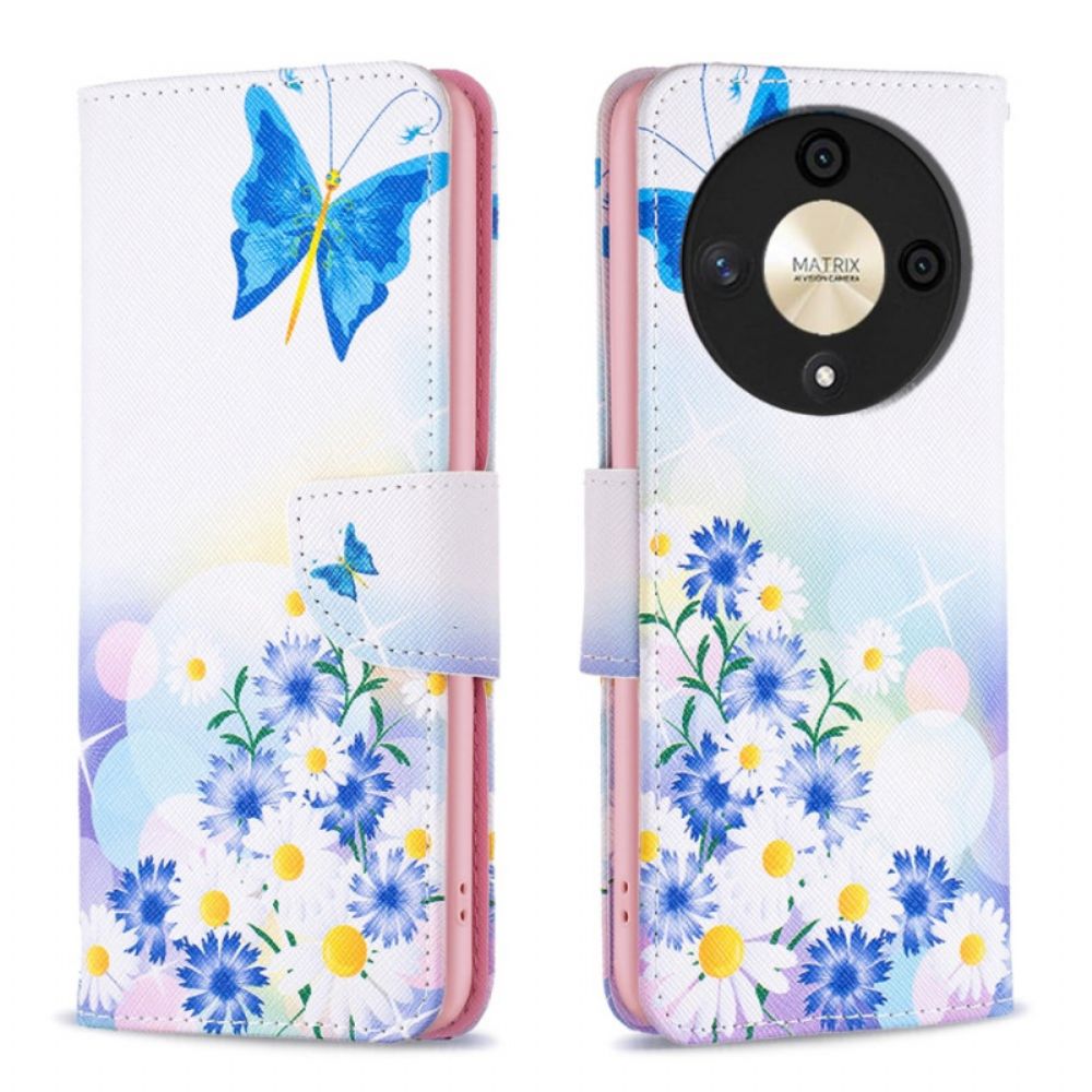 Folio-hoesje Honor X9b / Magic 6 Lite Vlinder En Bloemen Aquarel