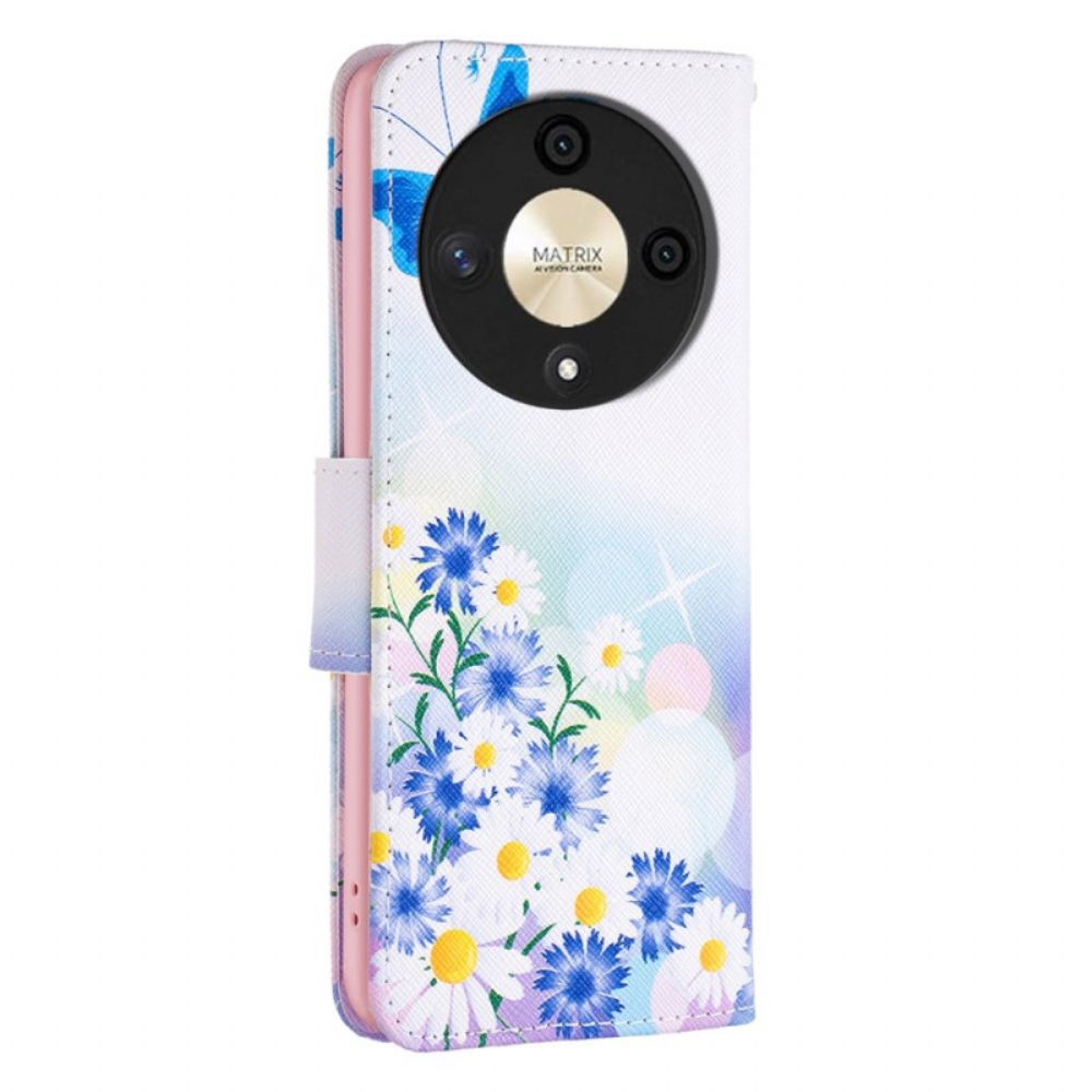 Folio-hoesje Honor X9b / Magic 6 Lite Vlinder En Bloemen Aquarel