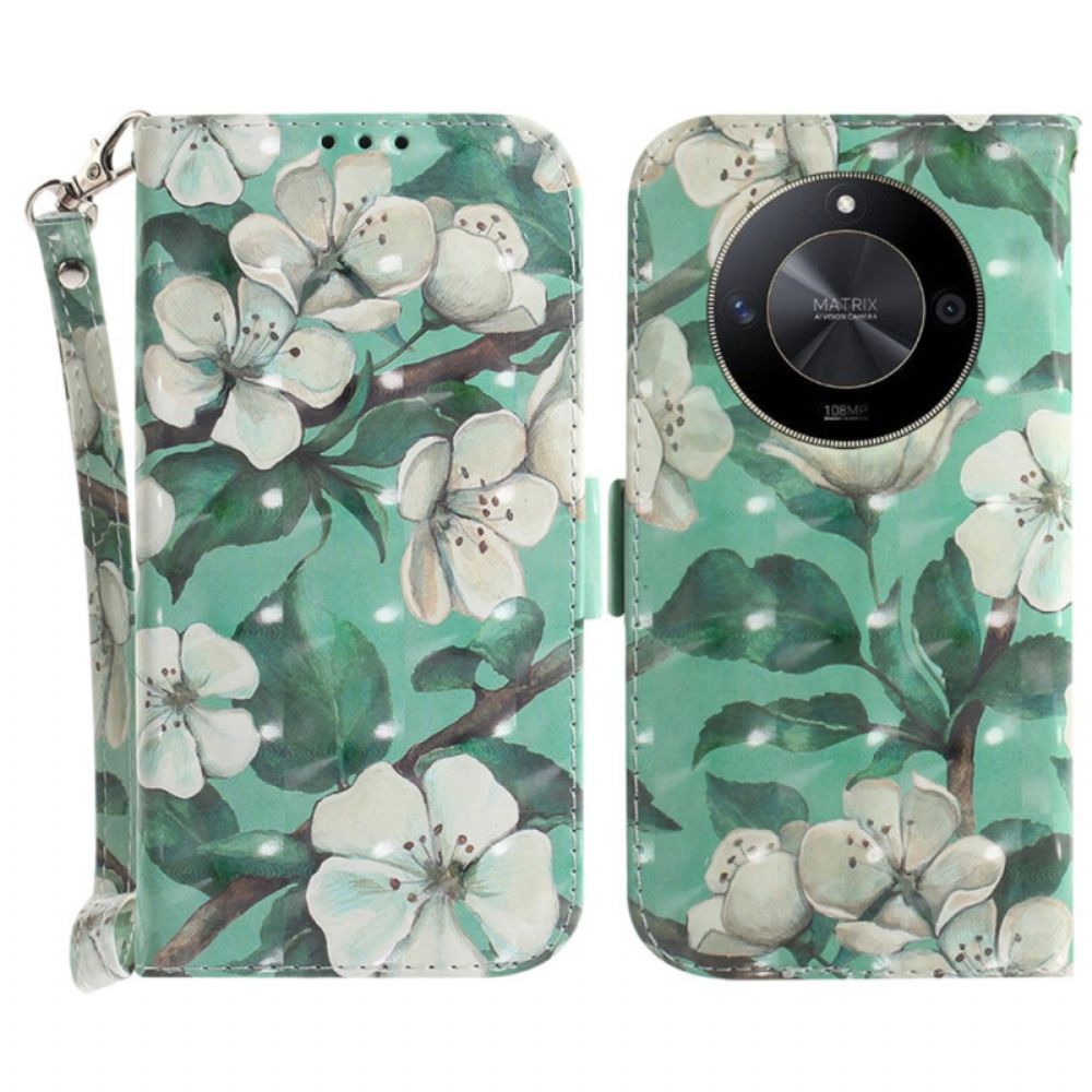 Folio-hoesje Honor X9b / Magic 6 Lite Witte Bloemen Met Riem