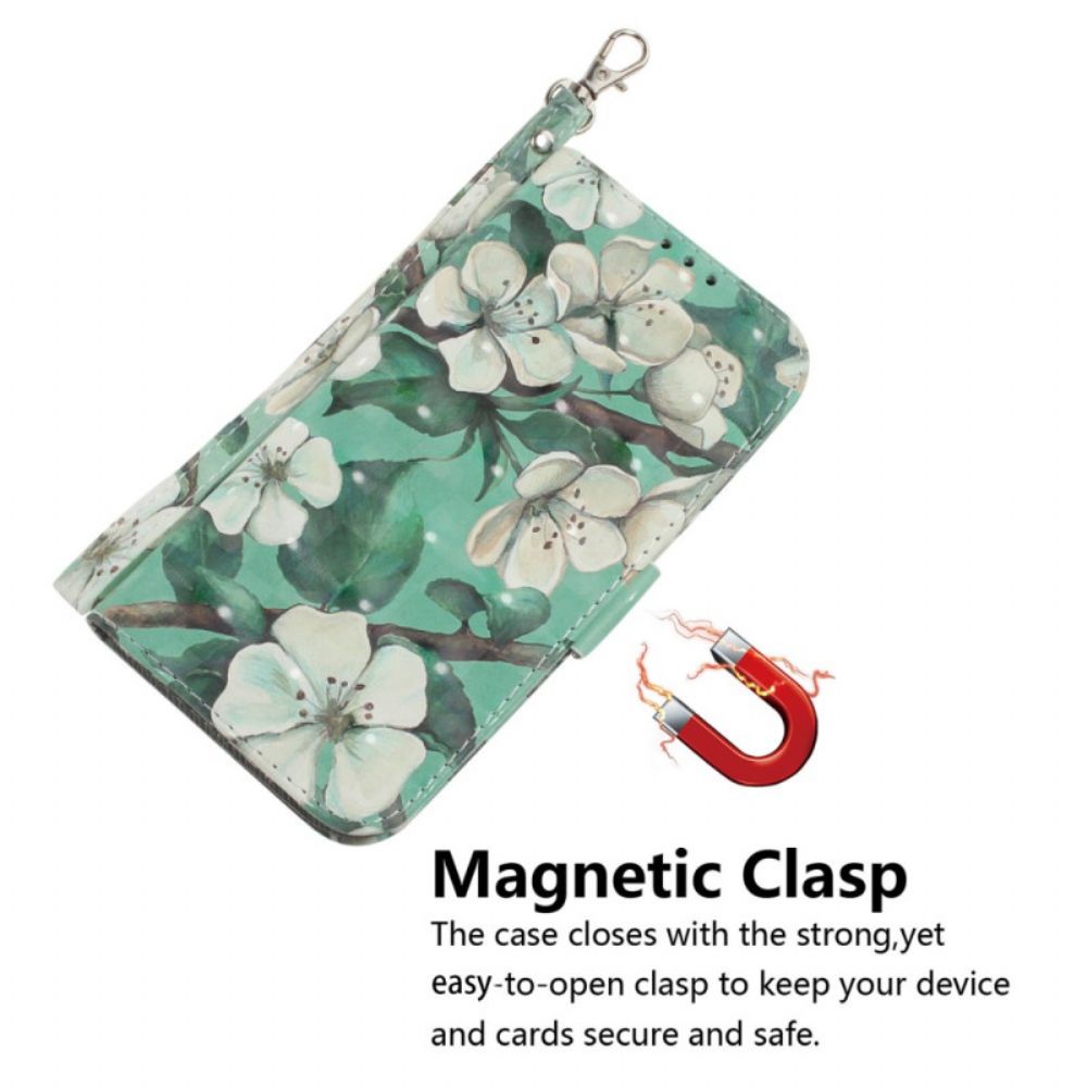 Folio-hoesje Honor X9b / Magic 6 Lite Witte Bloemen Met Riem