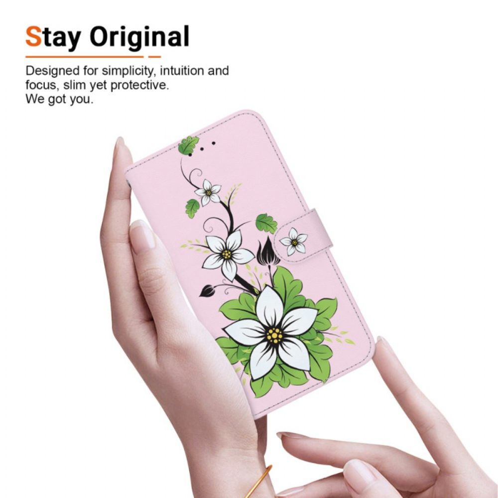 Leren Hoesje Honor X9b / Magic 6 Lite Bandje Lily-patroon Bescherming Hoesje