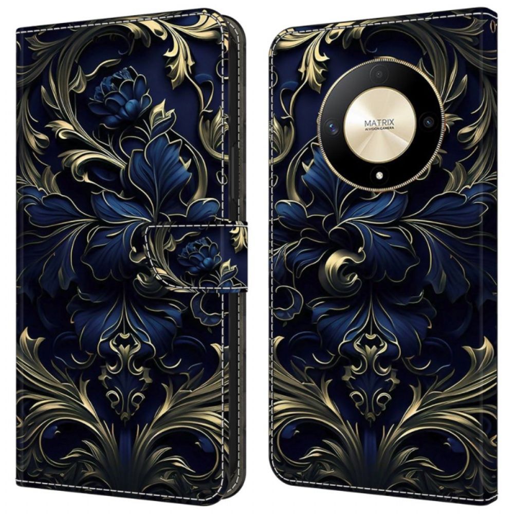 Leren Hoesje Honor X9b / Magic 6 Lite Blauwe Bloemen