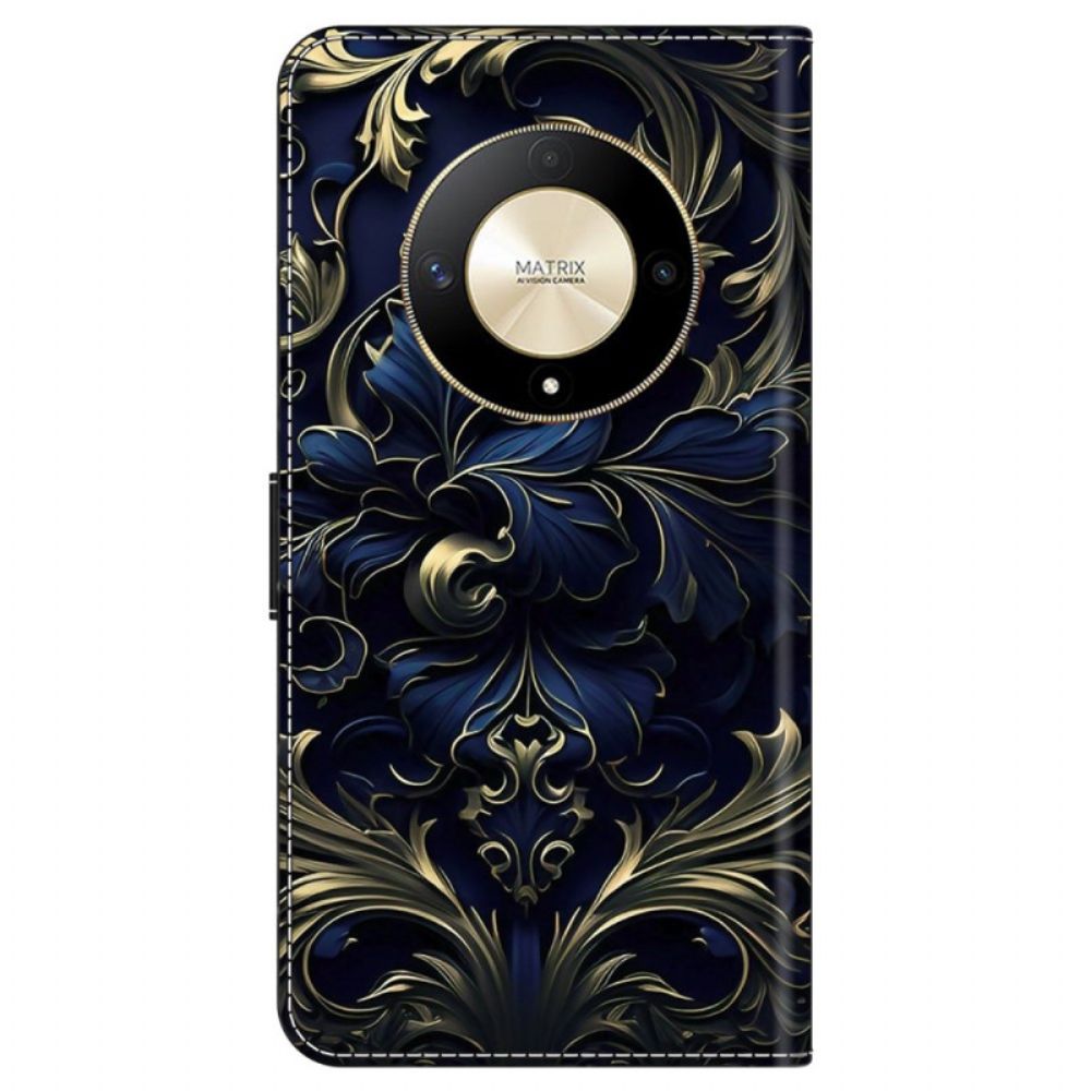 Leren Hoesje Honor X9b / Magic 6 Lite Blauwe Bloemen