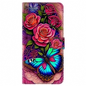 Leren Hoesje Honor X9b / Magic 6 Lite Flitsende Bloemen En Vlinders