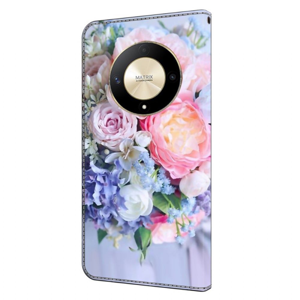 Leren Hoesje Honor X9b / Magic 6 Lite Kleurrijke Bloemen