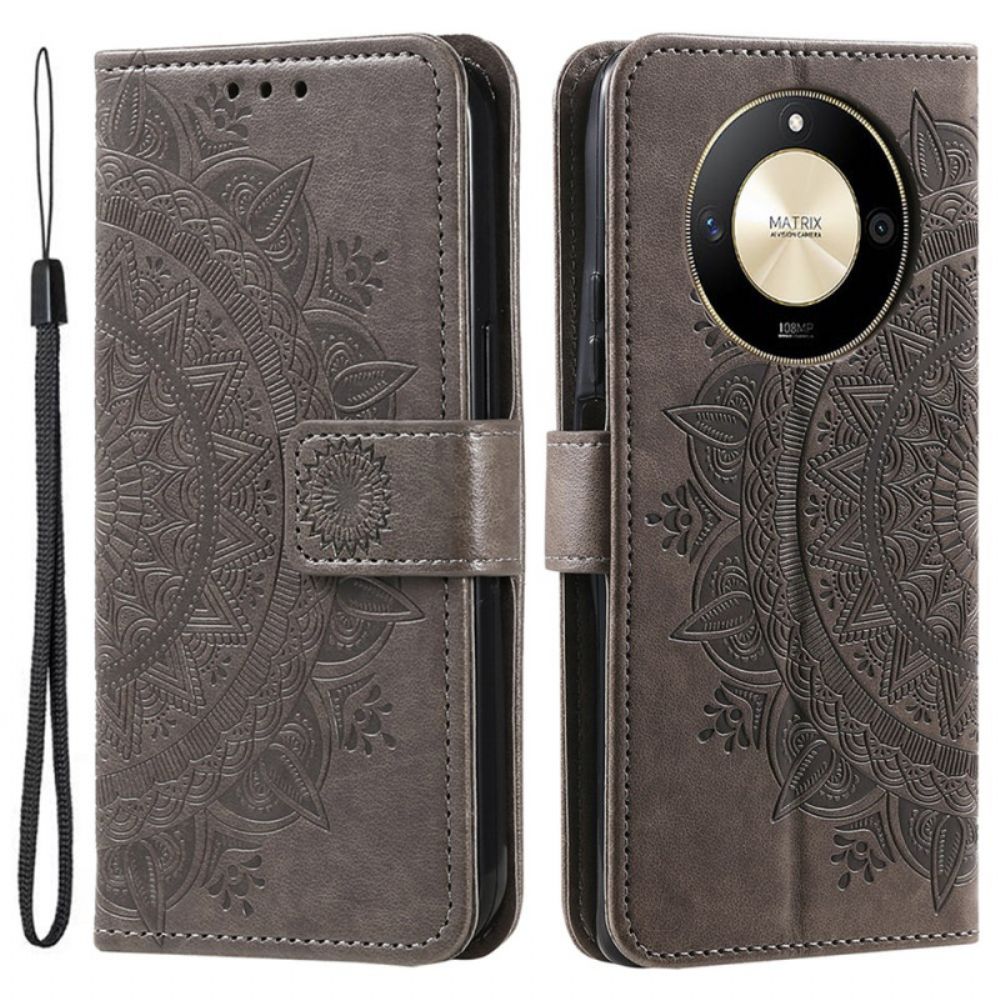 Leren Hoesje Honor X9b / Magic 6 Lite Mandala Zon Met Riem