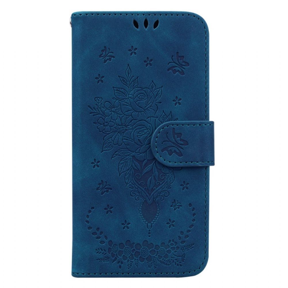 Leren Hoesje Honor X9b / Magic 6 Lite Roos En Vlinders Met Riem Bescherming Hoesje