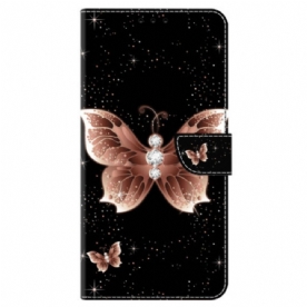 Leren Hoesje Honor X9b / Magic 6 Lite Roze Diamanten Vlinder Bescherming Hoesje