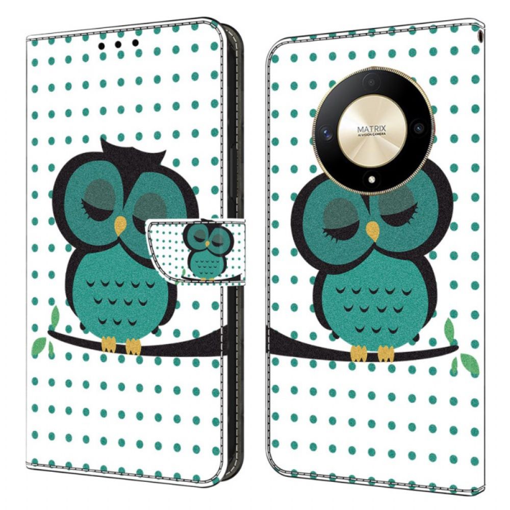 Leren Hoesje Honor X9b / Magic 6 Lite Slapende Uil Bescherming Hoesje