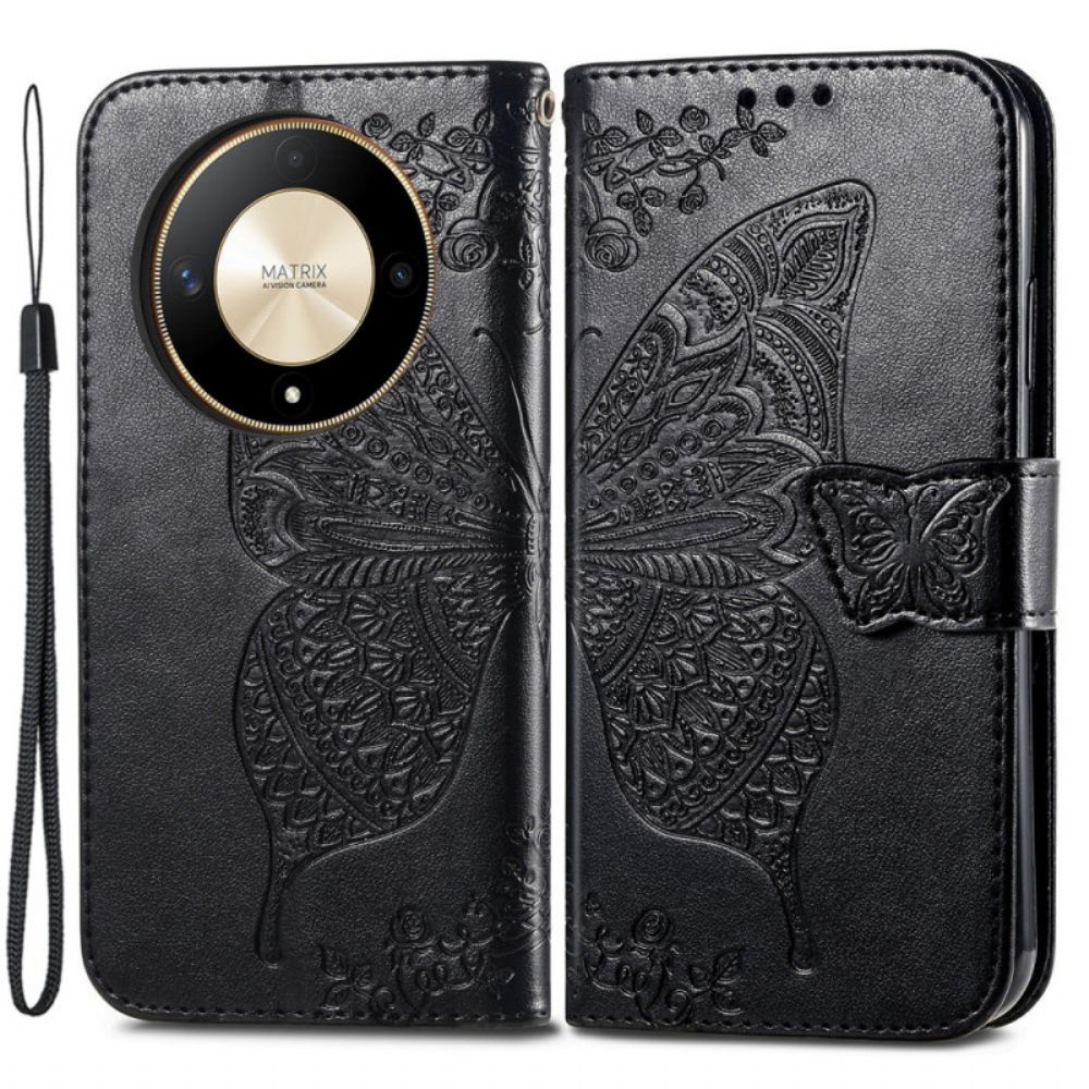 Leren Hoesje Voor Honor X9b / Magic 6 Lite Barokvlinders Met Riem