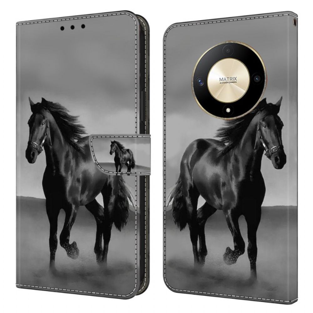 Leren Hoesje Voor Honor X9b / Magic 6 Lite Zwart Paard