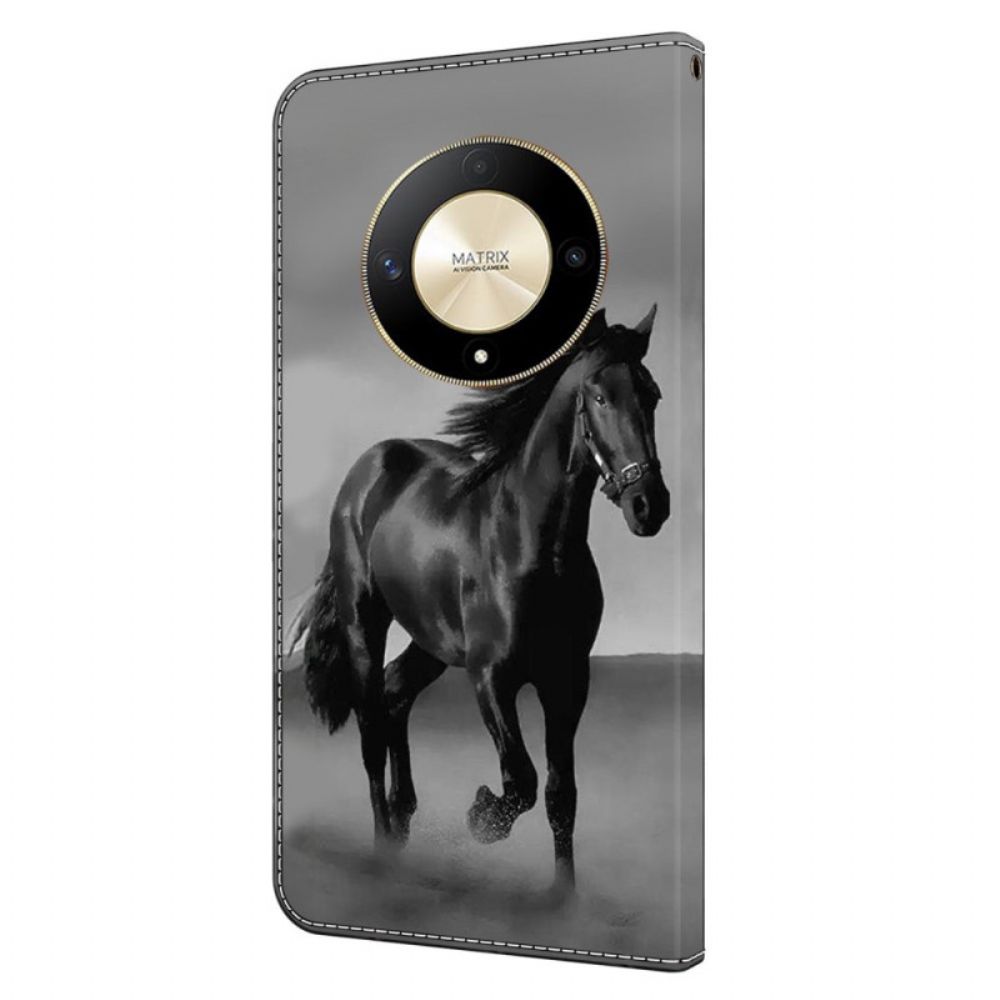 Leren Hoesje Voor Honor X9b / Magic 6 Lite Zwart Paard