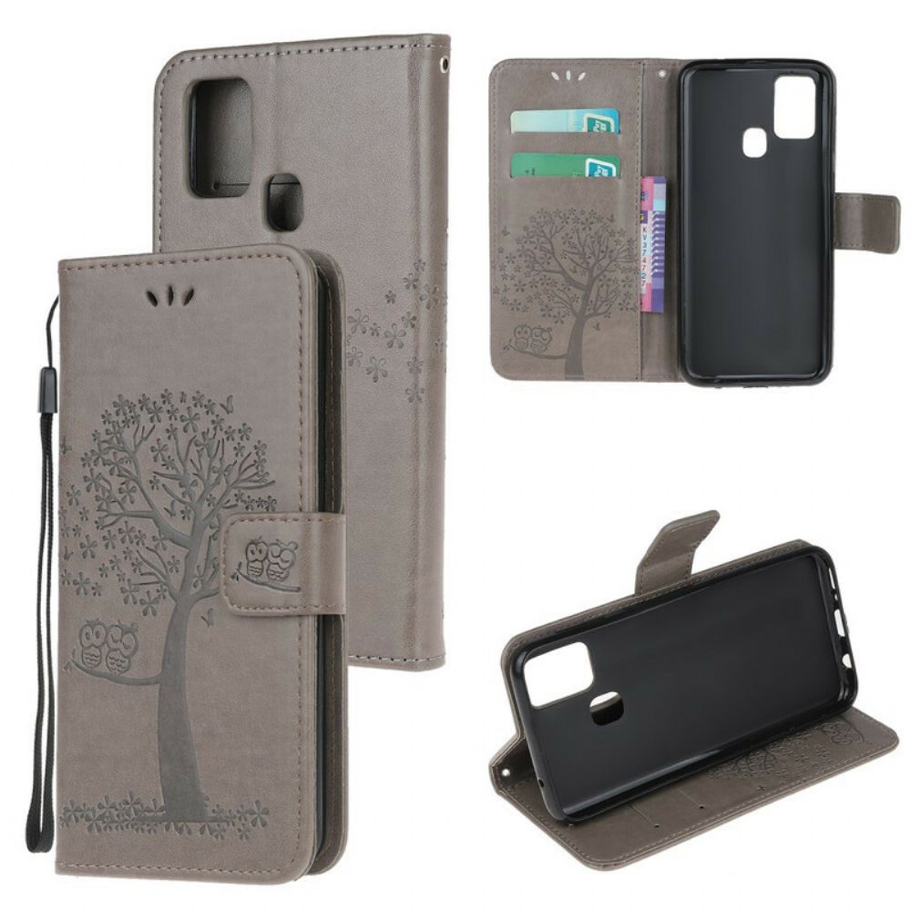 Flip Case voor Huawei P Smart 2020 Met Ketting Boom En Uilen Met Bandjes