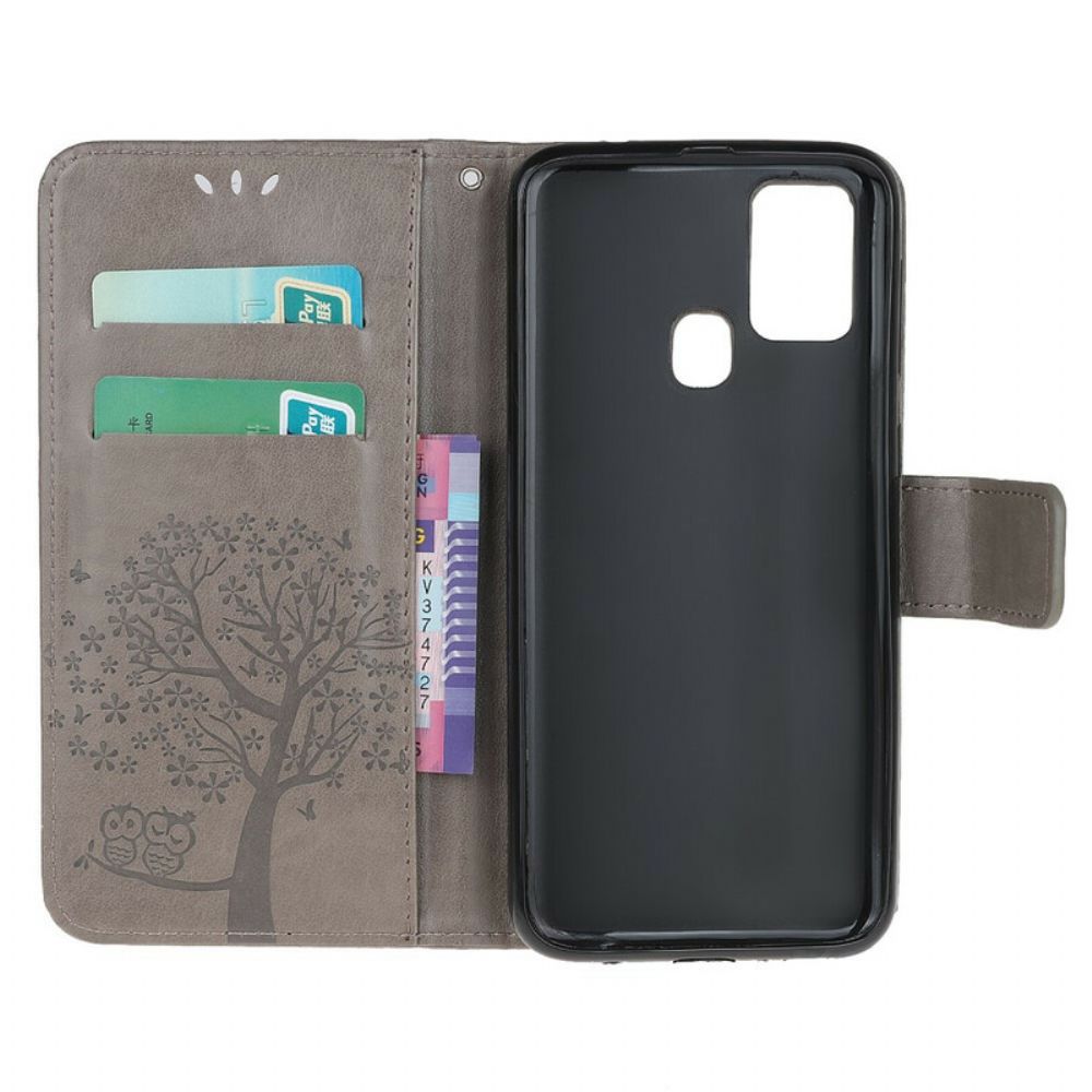 Flip Case voor Huawei P Smart 2020 Met Ketting Boom En Uilen Met Bandjes