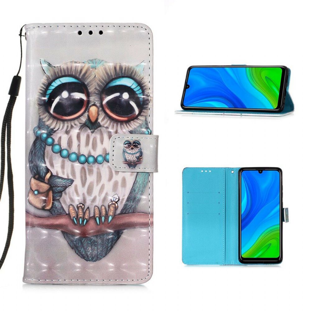 Folio-hoesje voor Huawei P Smart 2020 Met Ketting Miss Strappy Uil