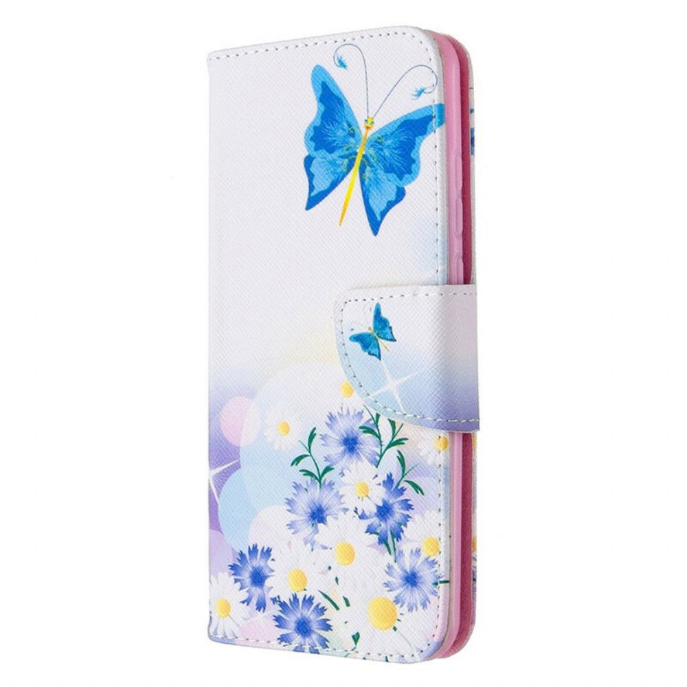 Leren Hoesje voor Huawei P Smart 2020 Geschilderde Vlinders En Bloemen