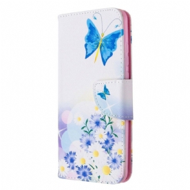 Leren Hoesje voor Huawei P Smart 2020 Geschilderde Vlinders En Bloemen