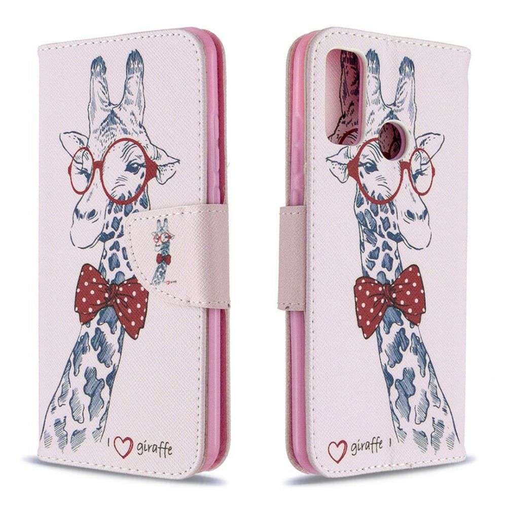 Leren Hoesje voor Huawei P Smart 2020 Nerdy Giraf