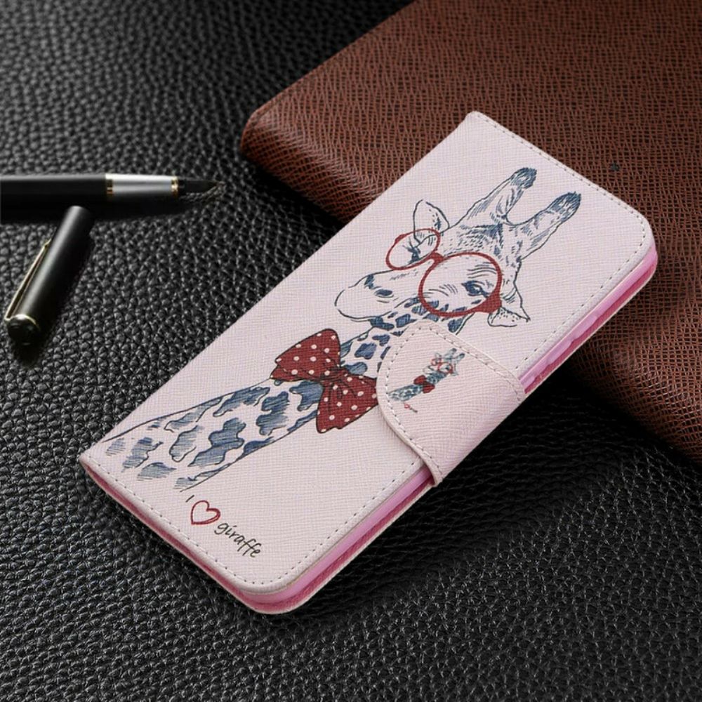 Leren Hoesje voor Huawei P Smart 2020 Nerdy Giraf