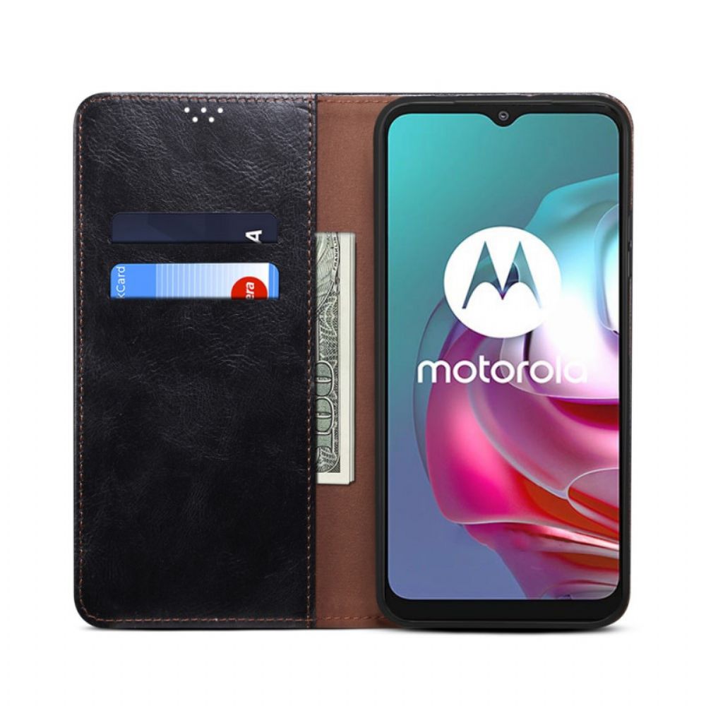 Bescherming Hoesje voor Moto E40 / E30 / E20 Folio-hoesje Gewaxt Kunstleer