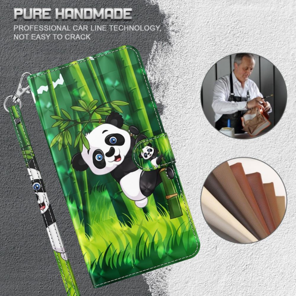 Flip Case voor Moto E40 / E30 / E20 Panda En Bamboe