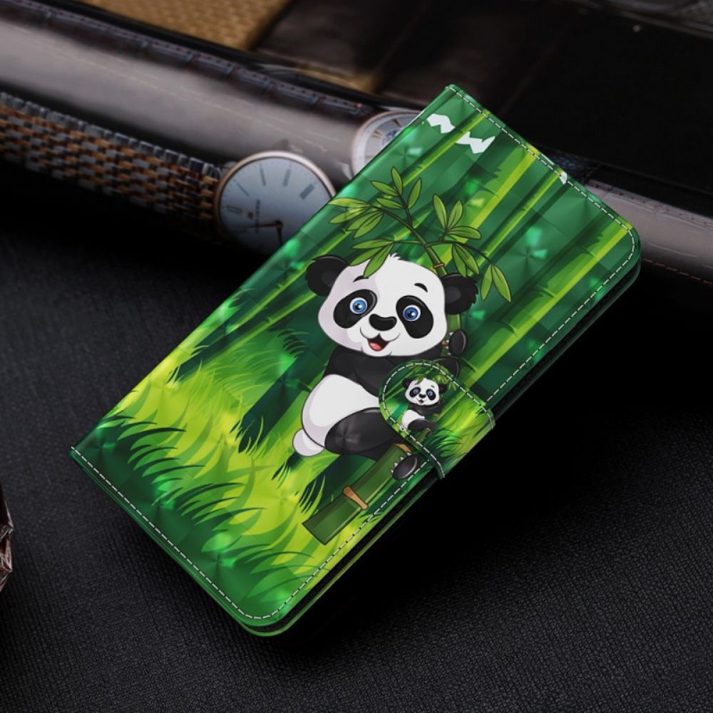 Flip Case voor Moto E40 / E30 / E20 Panda En Bamboe