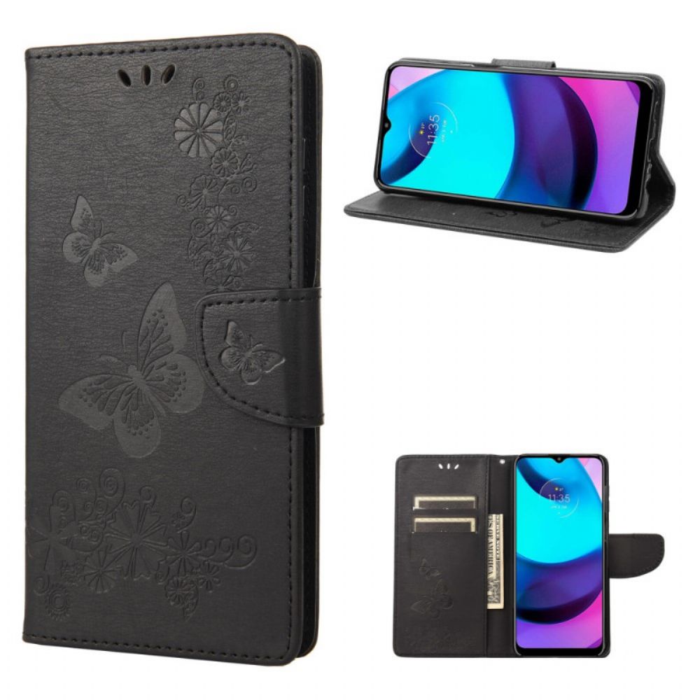 Folio-hoesje voor Moto E40 / E30 / E20 Met Ketting Prachtige Vlinders Met Riem