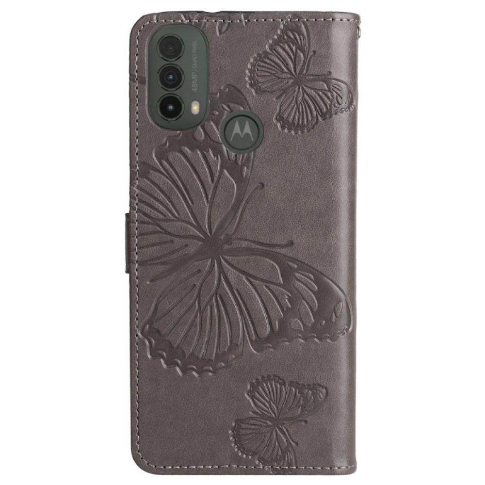 Folio-hoesje voor Moto E40 / E30 / E20 Met Ketting Reusachtige Vlinders Met Bandjes