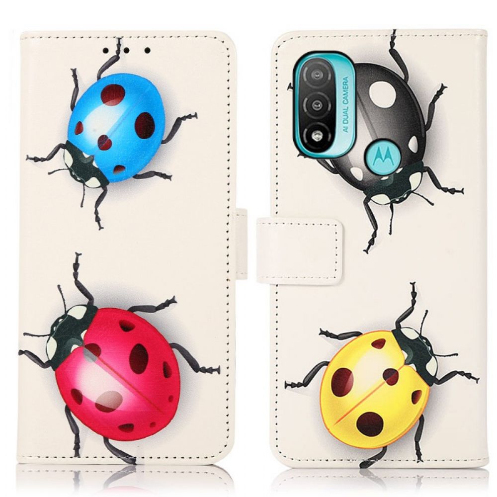 Leren Hoesje voor Moto E40 / E30 / E20 Lieveheersbeestjes