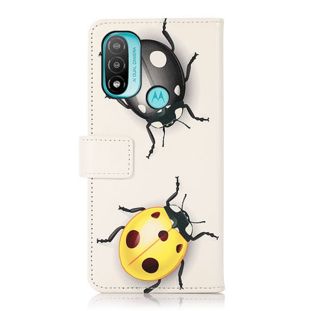 Leren Hoesje voor Moto E40 / E30 / E20 Lieveheersbeestjes