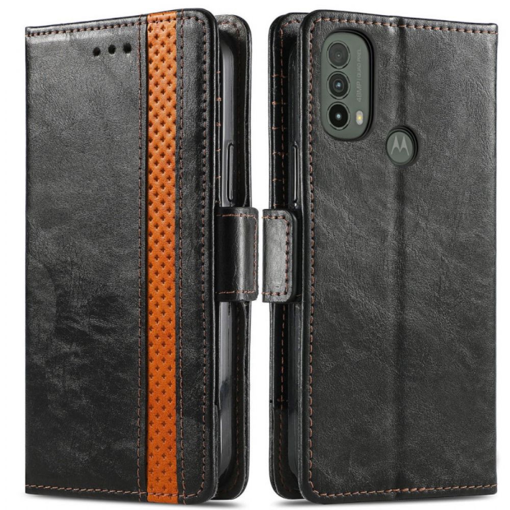 Leren Hoesje voor Moto E40 / E30 / E20 Tweekleurige Dubbele Sluiting Caseneo