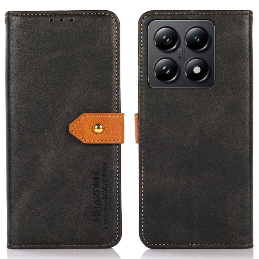 Flip Case Leren Xiaomi 14t Gouden Knoop