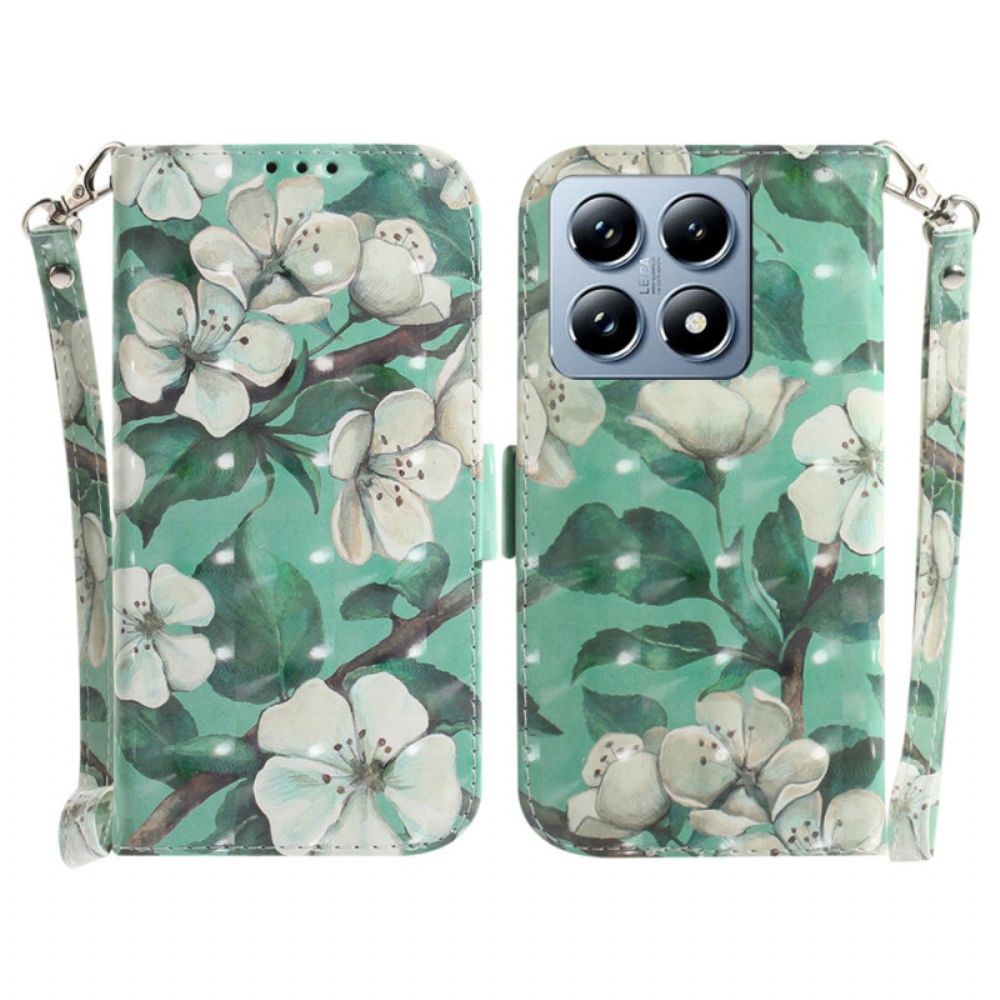 Folio-hoesje Xiaomi 14t Aquarelbloemen Met Riempje